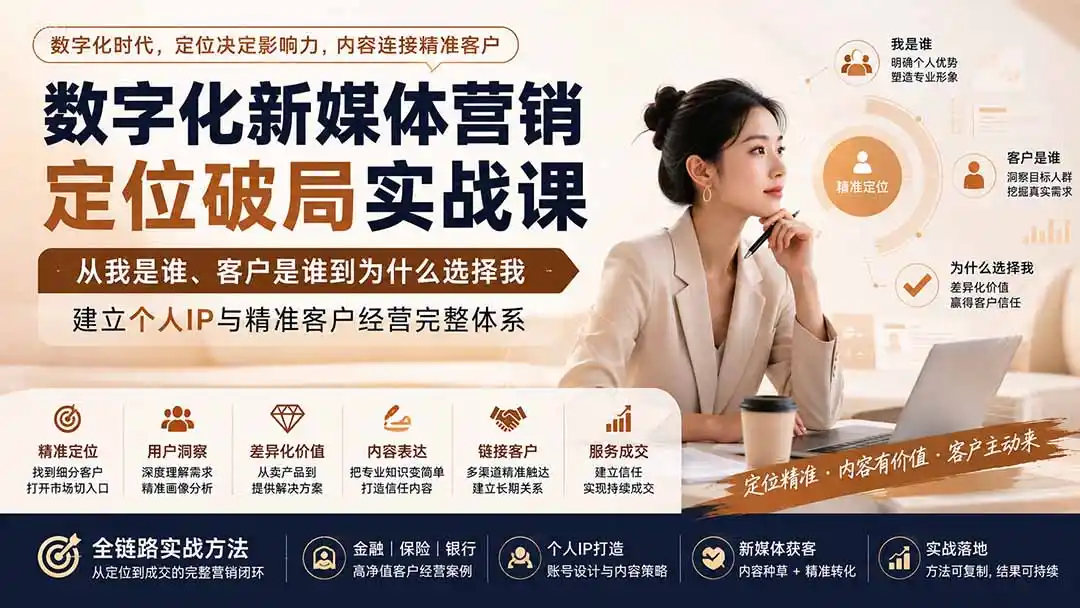 数字化新媒体营销定位破局实战课：从我是谁、客户是谁到为什么选择我，建立个人IP与精准客户经营完整体系 - 初创源码资源站-初创源码资源站