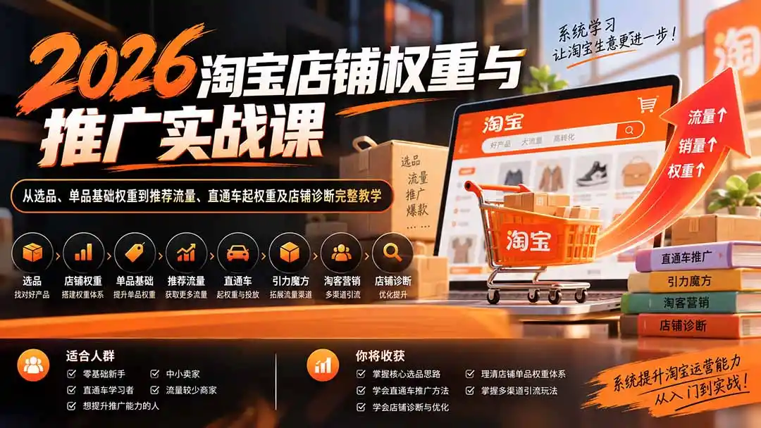 2026淘宝店铺权重与推广实战课：从选品、单品基础权重到推荐流量、直通车起权重及店铺诊断完整教学-初创源码资源站