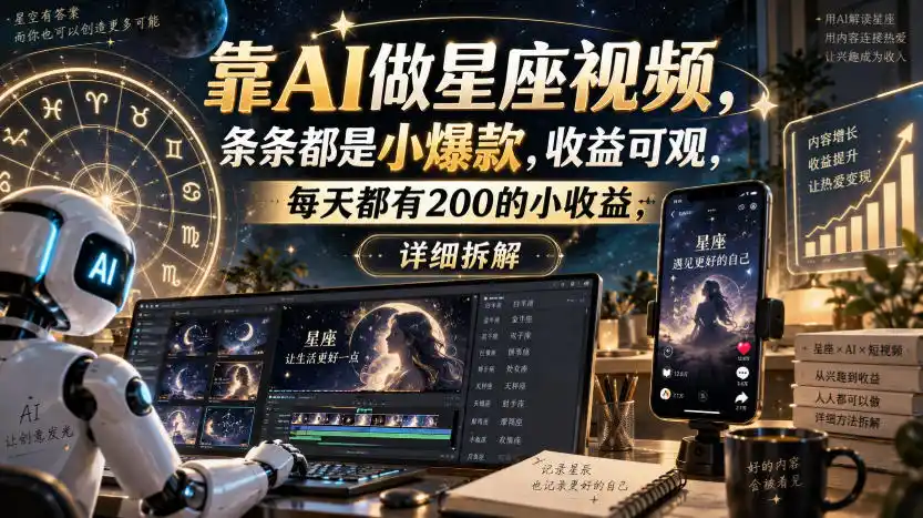 初创源码资源站 靠AI做星座视频条条都是小爆款收益可观每天都有200的小收益详细拆解