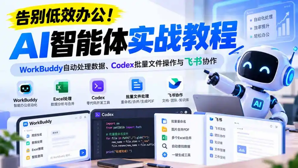 【无水印】告别低效办公！《AI智能体实战教程》WorkBuddy自动处理数据、Codex批量文件操作与飞书协作-初创源码资源站