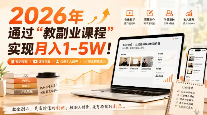 2026年通过“教副业课程”实现月入1-5W！毫无保留的全部教给你，长期稳定【揭秘】-初创源码资源站