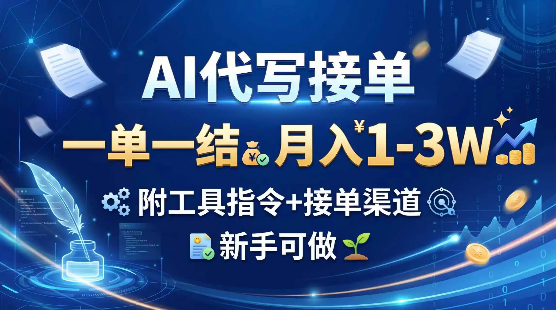 AI代写接单，一单一结，月入1-3W，附工具指令+接单渠道，新手可做-初创源码资源站