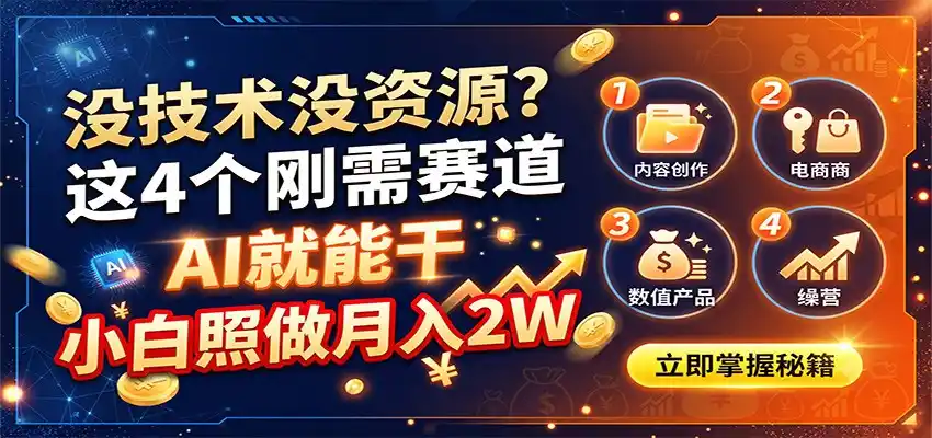 没技术没资源？这4个刚需赛道，AI就能干，小白照做月入2W - 初创源码资源站-初创源码资源站