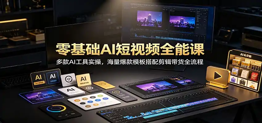 零基础AI短视频全能课:多款AI工具实操,海量爆款模板搭配剪辑带货全流程-初创源码资源站