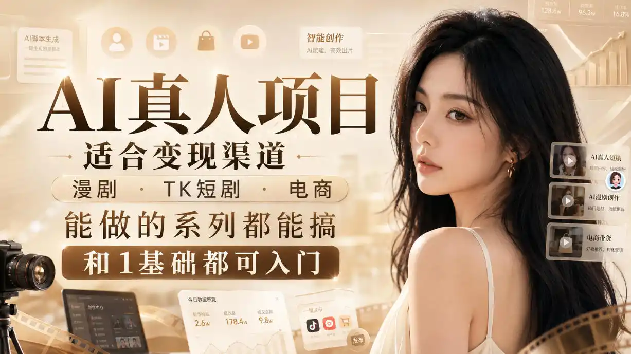 AI真人项目，适合变现渠道，漫剧，TK短剧，电商，能做的系列都能搞，0和1基础都可入门-初创源码资源站