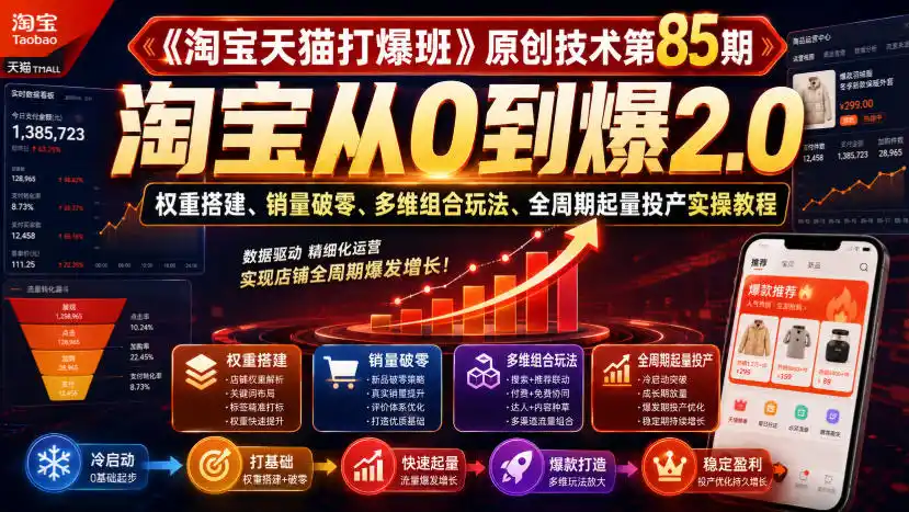 初创源码资源站 淘宝天猫打爆班原创技术第85期淘宝从0到爆20权重搭建销量破零多维组合玩法全周期起量投产实操教程