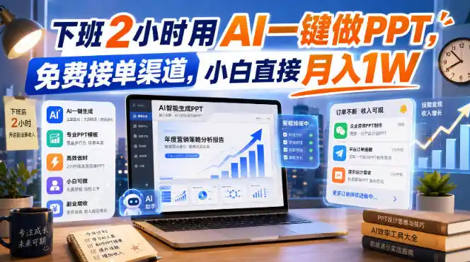 下班2小时用AI一键做PPT，免费接单渠道，小白直接月入1W【揭秘】-初创源码资源站