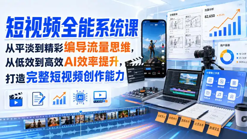 初创源码资源站 短视频全能系统课从平淡到精彩编导流量思维从低效到高效AI效率提升打造完整短视频创作能力2026年8月30更新233集