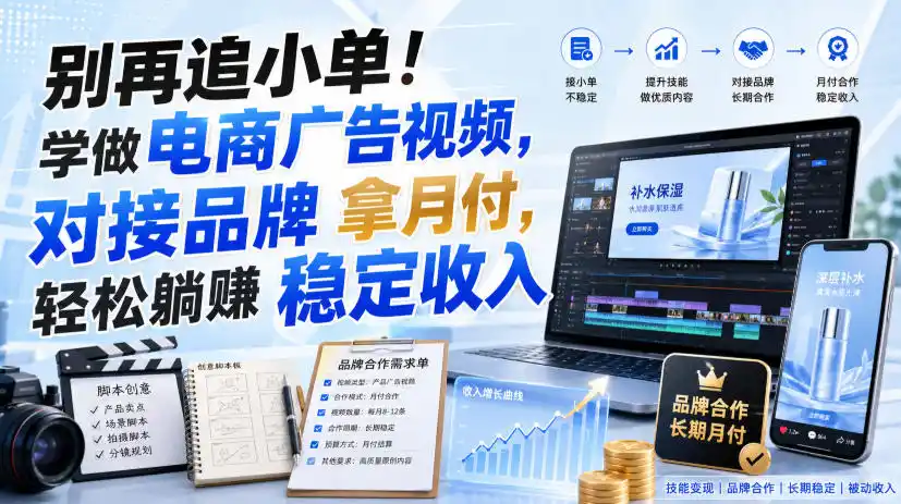 别再追小单！学做电商广告视频，对接品牌拿月付，轻松躺賺稳定收入【原创双语字幕】-初创源码资源站