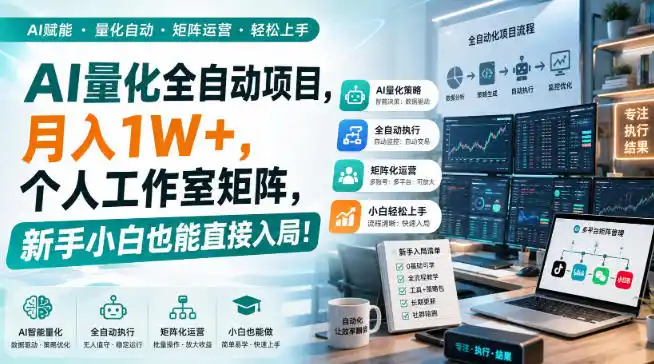 AI量化全自动挂机，月入1W+，个人工作室矩阵，新手小白也能直接入局！-初创源码资源站