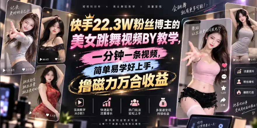 初创源码资源站 快手223W粉丝博主的美女跳舞视频搬运教学快手MT搬运一分钟一条视频简单易学好上手撸磁力万合收益