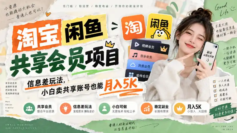 初创源码资源站 淘宝闲鱼共享会员项目信息差玩法小白卖共享账号也能月入5K