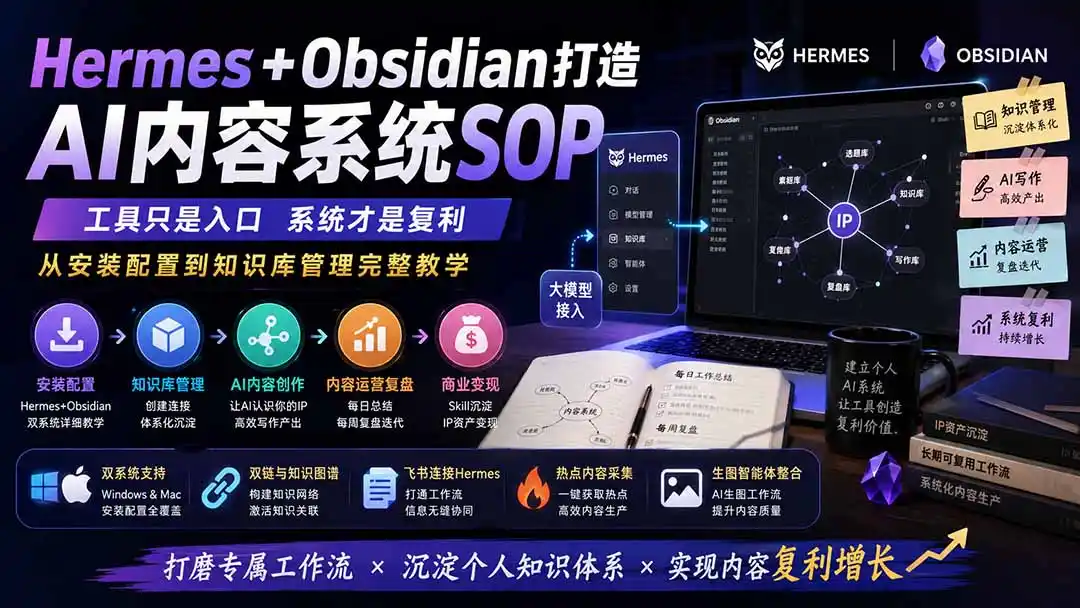 Hermes+Obsidian打造AI内容系统SOP；工具只是入口系统才是复利，从安装配置到知识库管理完整教学 - 初创源码资源站-初创源码资源站