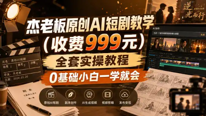 初创源码资源站 杰老板原创AI短剧教学收费999元全套实操教程0基础小白一学就会非搬运技术