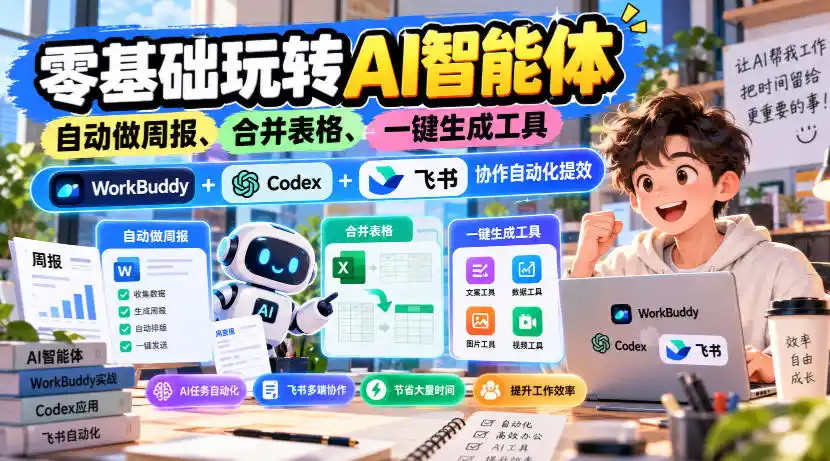 【无水印】零基础玩转AI智能体，自动做周报、合并表格、一键生成工具，WorkBuddy+Codex + 飞书协作自动化提效-初创源码资源站