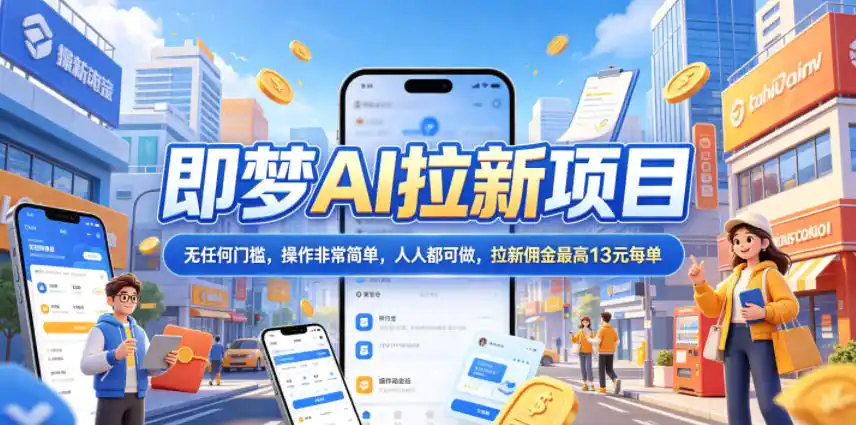 初创源码资源站 2026年即梦AI拉新项目最新玩法无任何门槛操作非常简单人人都可做拉新佣金最高13米每单更新08月07日