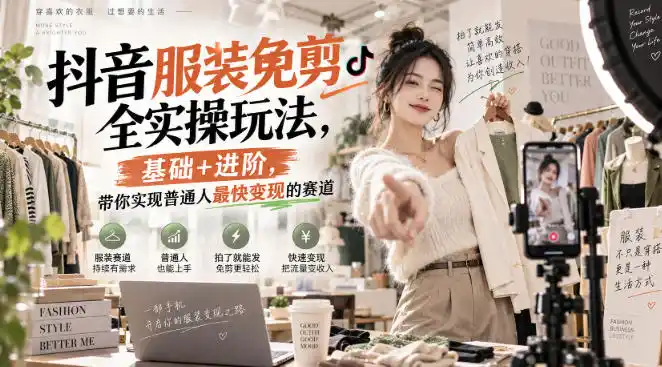初创源码资源站 抖音服装免剪全实操玩法基础+进阶带你实现普通人最快变现的赛道