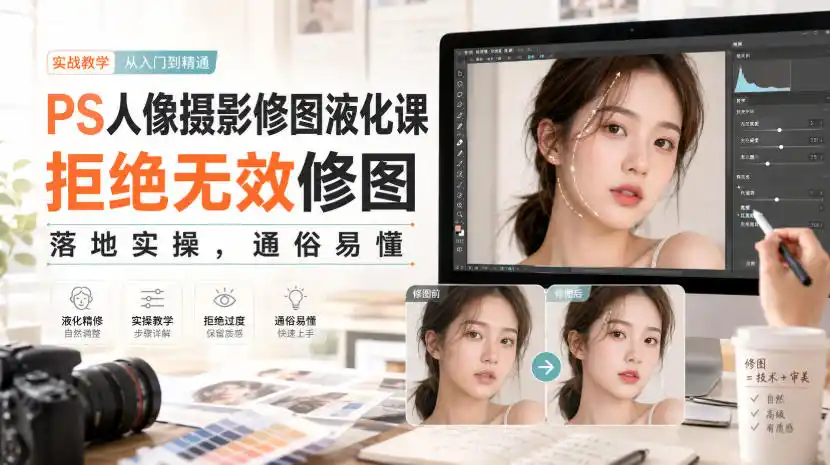 PS人像摄影修图液化课，拒绝无效修图，落地实操，通俗易懂-初创源码资源站