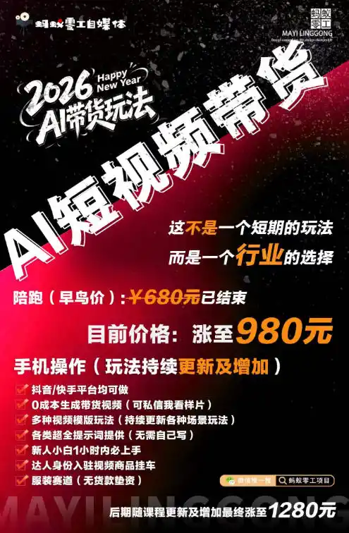 AI短视频带货靠AI生成短视频分发到抖音快手平台多种模版提示词提供单条视频1k+收益