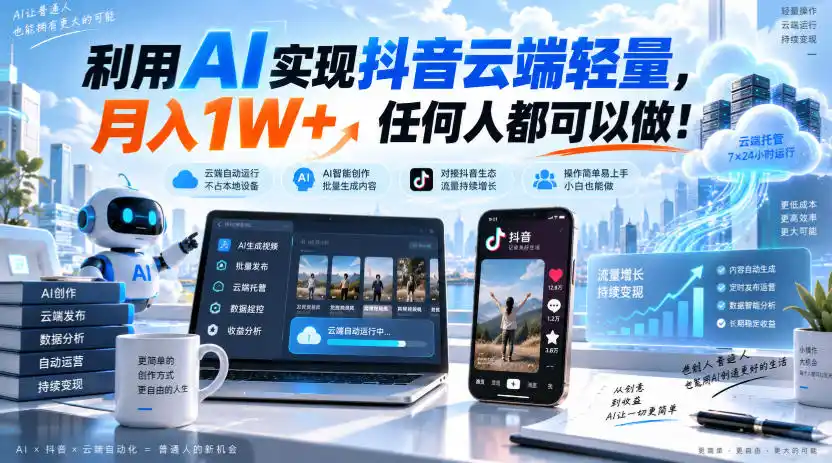初创源码资源站 利用AI实现抖音云端轻量月入1W+任何人都可以做揭秘