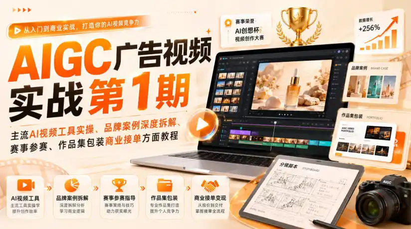 AIGC广告视频实战第1期，主流AI视频工具实操、品牌案例深度拆解、赛事参赛、作品集包装商业接单方面教程-初创源码资源站