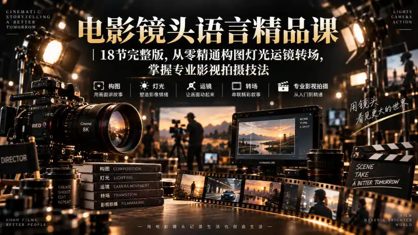 初创源码资源站 电影镜头语言精品课|18节完整版从零精通构图灯光运镜转场掌握专业影视拍摄技法