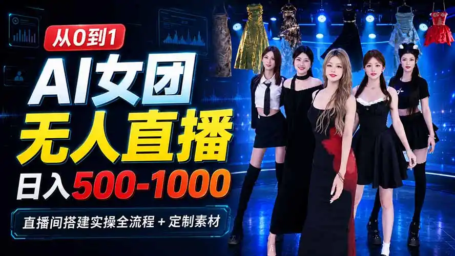 AI 女团无人直播,躺入500-1000每天,直播间搭建实操全流程+定制素材-初创源码资源站