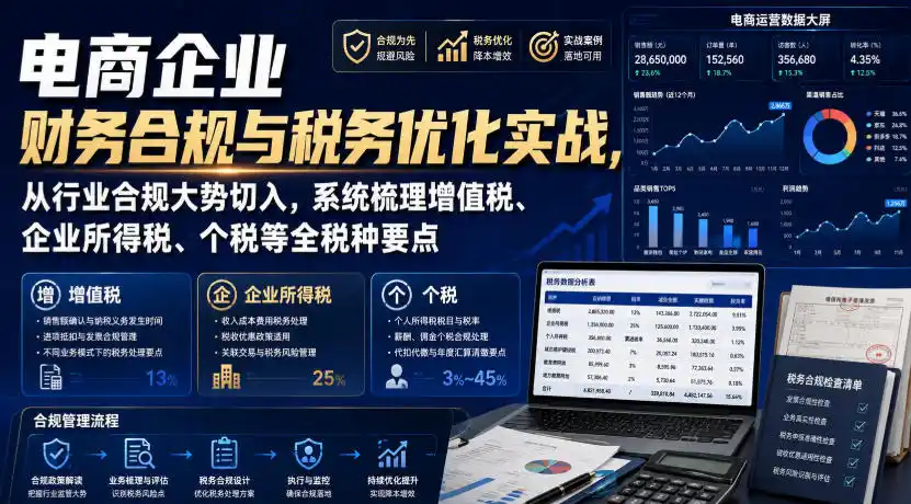 电商企业财务合规与税务优化实战，从行业合规大势切入，系统梳理增值税、企业所得税、个税等全税种要点-初创源码资源站