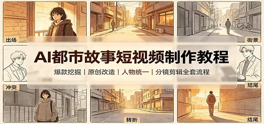 AI都市故事短视频制作教程：爆款挖掘原创改造，人物统一分镜剪辑全套流程-初创源码资源站