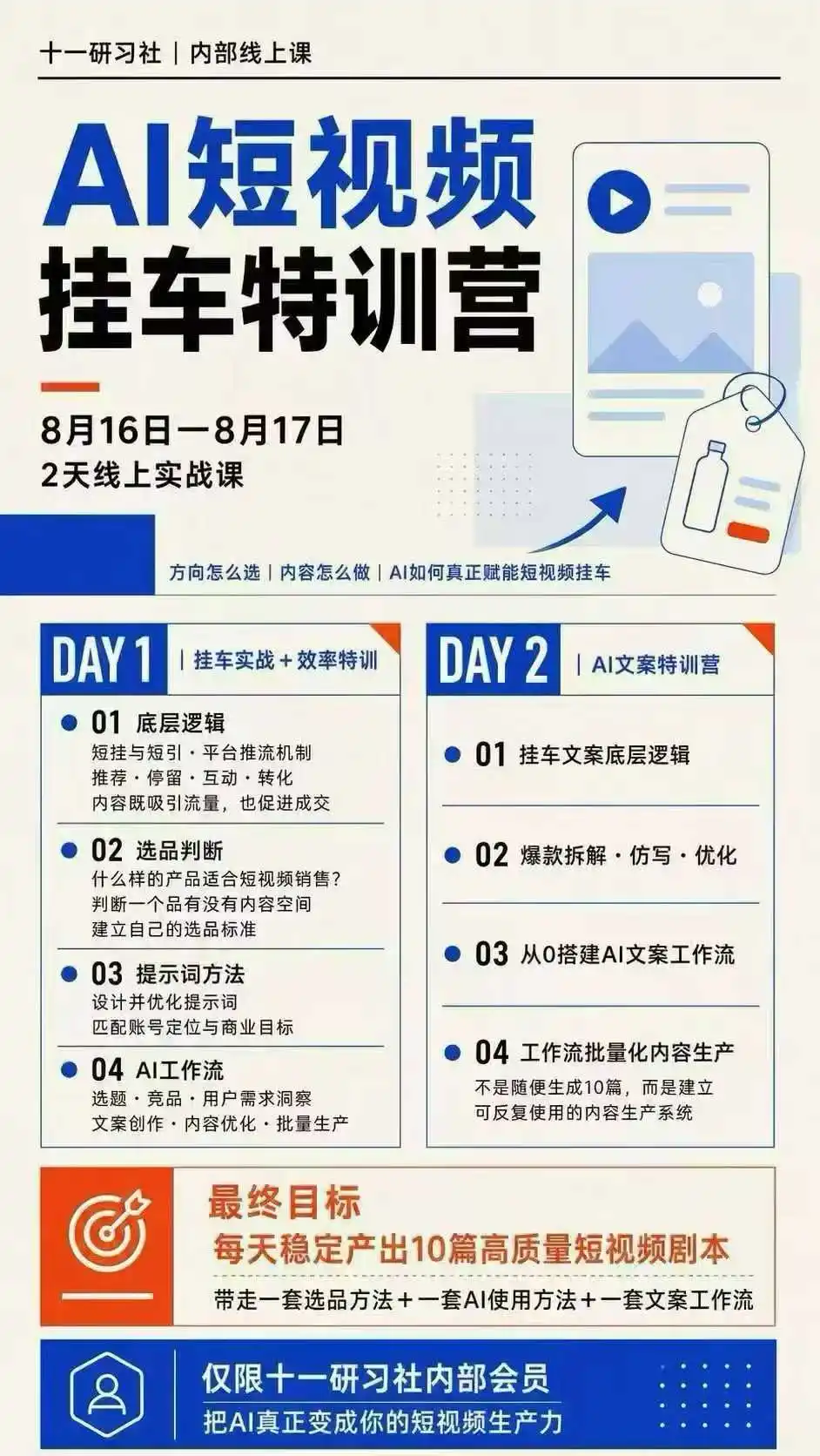 某社群8月16 17号线上课AI短视频挂车特训营+AI文案特训把AI真正变成你的短视频生产力