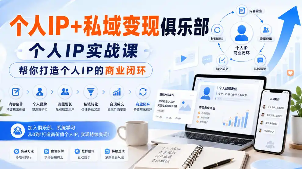 个人IP+私域变现俱乐部，个人IP实战课，帮你打造个人IP的商业闭环-初创源码资源站