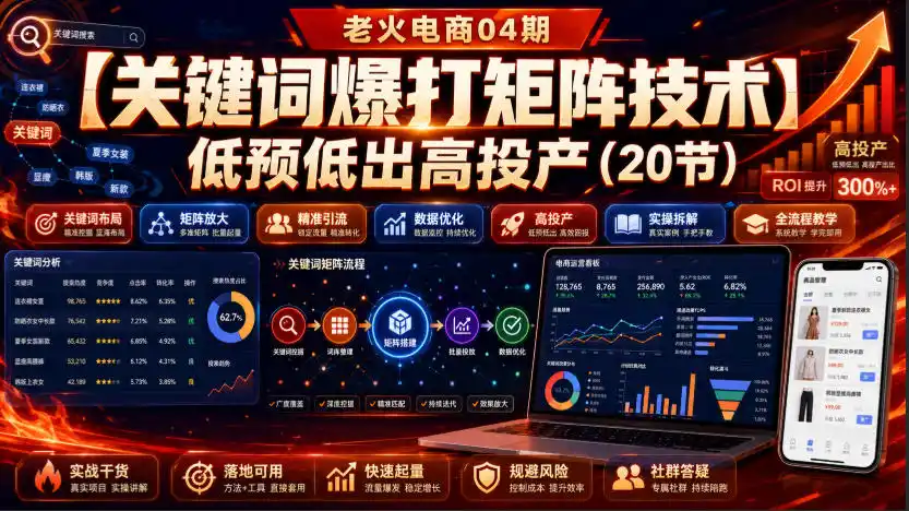 初创源码资源站 老火电商04期关键词爆打矩阵技术低预低出高投产20节