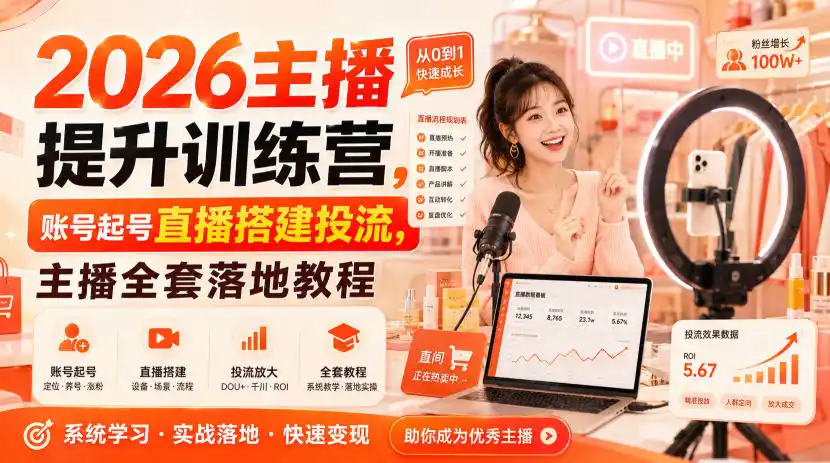 2026主播提升训练营，账号起号直播搭建投流，主播全套落地教程-初创源码资源站