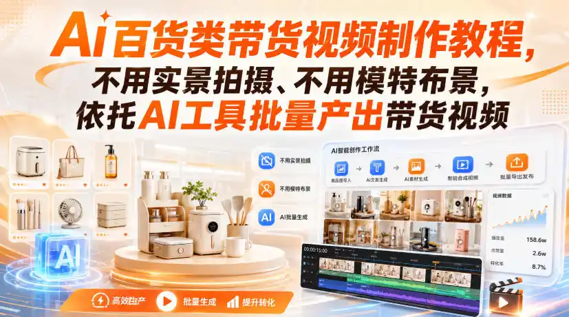 Ai百货类带货视频制作教程，不用实景拍摄、不用模特布景，依托AI工具批量产出带货视频-初创源码资源站