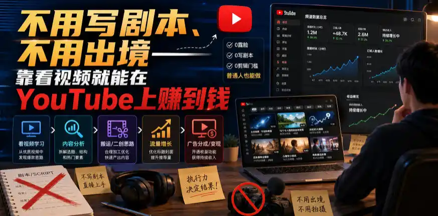不用写剧本、不用出境——靠看视频就能在YouTube上賺到钱【原创双语字幕】-初创源码资源站