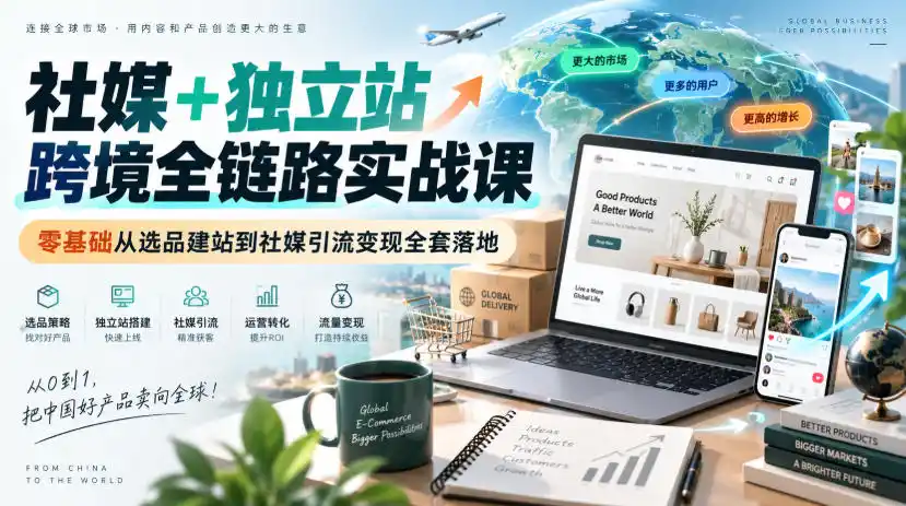 社媒+独立站跨境全链路实战课｜零基础从选品建站到社媒引流变现全套落地-初创源码资源站