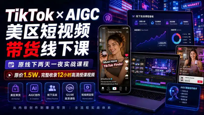 初创源码资源站 TikTok×AIGC美区短视频带货线下课原线下两天一夜实战课程原价15W完整收录12小时高清授课视频