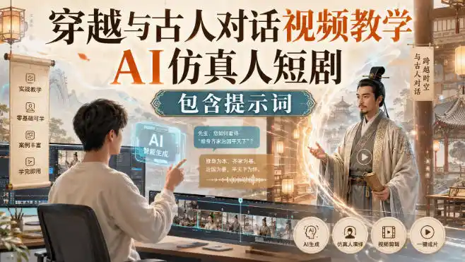 初创源码资源站 穿越与古人对话视频教学AI仿真人短剧包含提示词