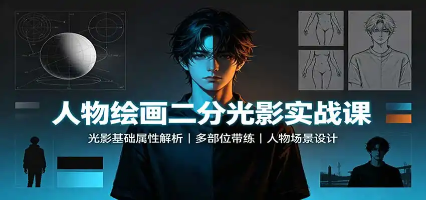 人物绘画二分光影实战课：光影基础属性解析，多部位带练，人物场景设计-初创源码资源站