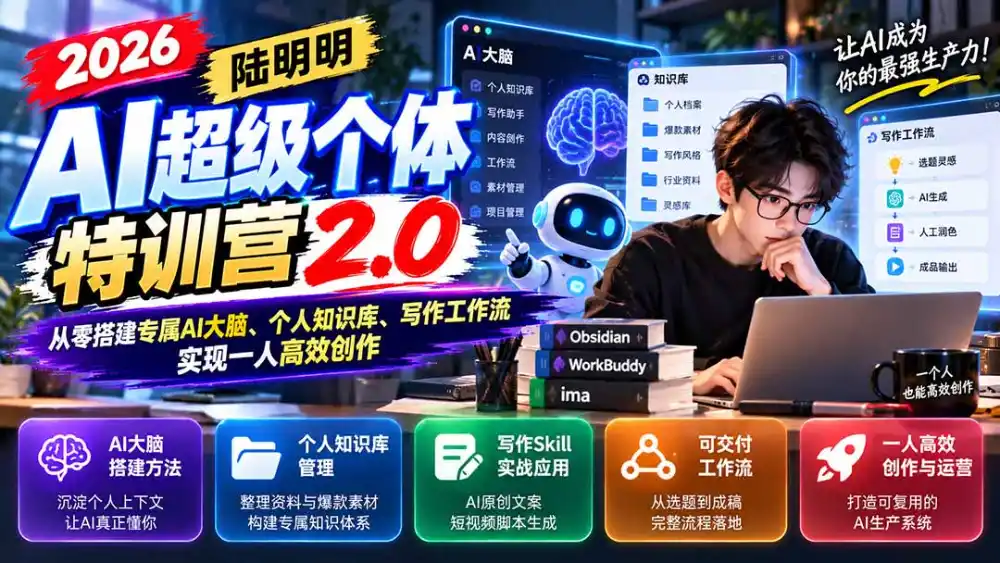 2026AI超级个体特训营2.0：从零搭建专属AI大脑、个人知识库、写作工作流，实现一人高效创作-初创源码资源站