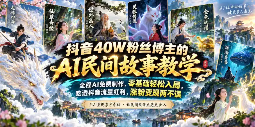 初创源码资源站 抖音40W粉丝博主的AI民间故事教学全程AI免费制作零基础轻松入局吃透抖音流量红利涨粉变现两不误