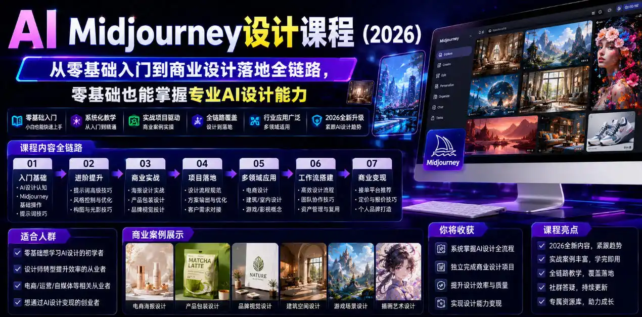 初创源码资源站 AI Midjourney设计课程2026从零基础入门到商业设计落地全链路零基础也能掌握专业AI设计能力更新0913
