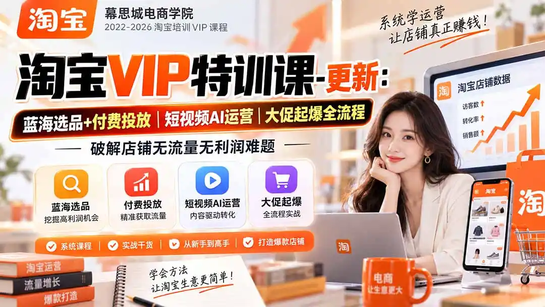 淘宝VIP特训课-更新0917：蓝海选品+付费投放｜短视频AI运营｜大促起爆全流程，破解店铺无流量无利润难题-初创源码资源站