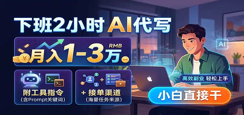 下班2小时AI代写，月入1-3万，附工具指令+接单渠道，小白直接干-初创源码资源站