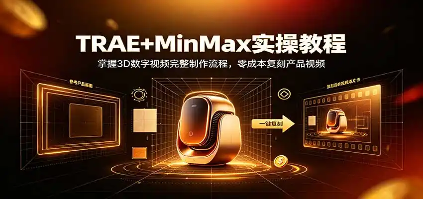 TRAE+MinMax实操教程：3D数字视频完整制作流程，零成本复刻产品视频-初创源码资源站