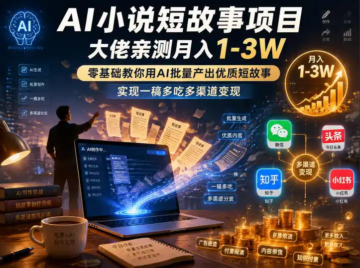 AI小说短故事项目，大佬亲测月入1-3W，零基础教你用AI批量产出优质短故事，实现一稿多吃多渠道变现(更新0824)-初创源码资源站