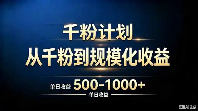 抖音千粉账号计划，从千粉到规模化收益 500-1000+单日收益-初创源码资源站