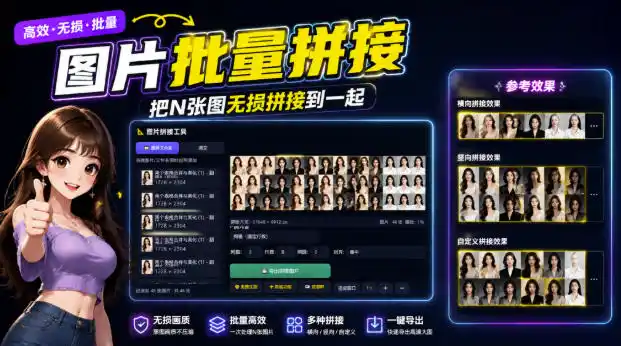 图片批量拼接，把N张图无损拼接到一起，支持横向、竖向、自定义等功能-初创源码资源站