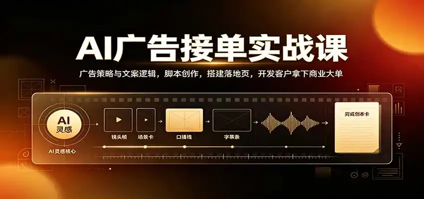 AI广告接单实战：广告策略与文案逻辑，脚本创作，搭建落地页，开发客户拿下商业大单-初创源码资源站
