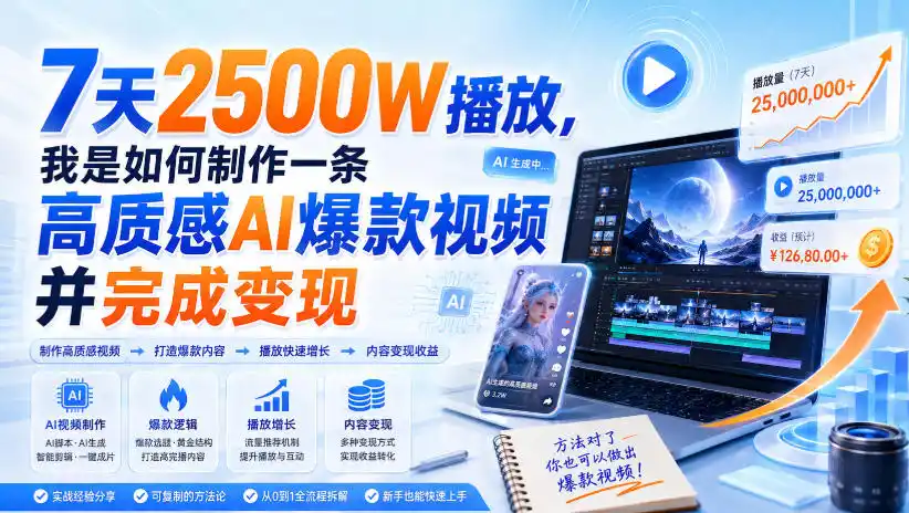 初创源码资源站 7天2500W播放我是如何制作一条高质感AI爆款视频并完成变现